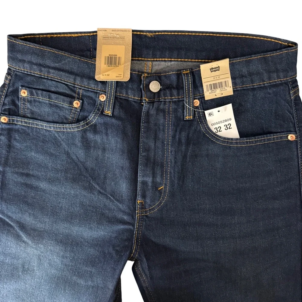 New Levi's 505 Regular Fit Jeans Mens 32x32 Dark Wash Stretch Straight Leg
